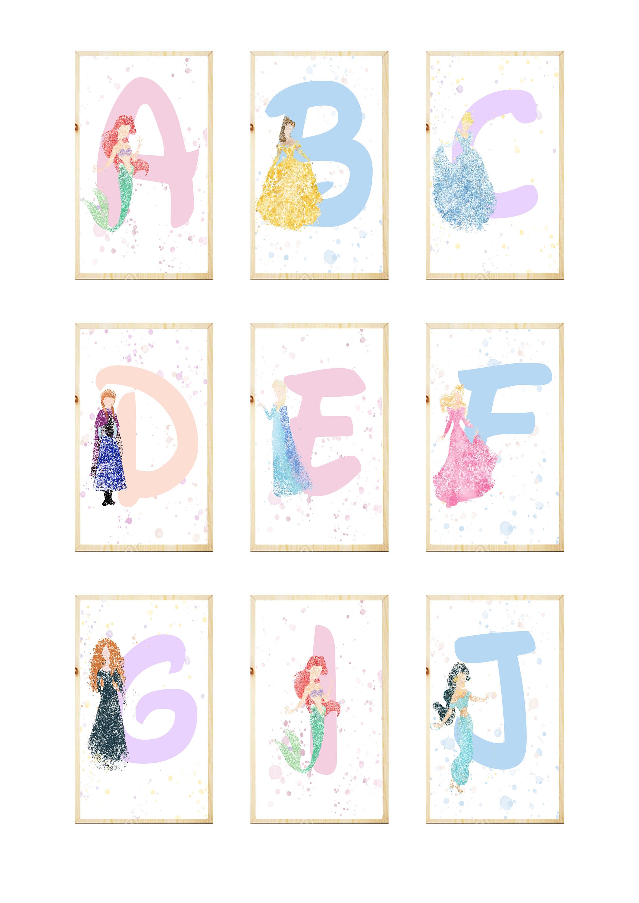 personalised disney princess initial letter print nursery etsy