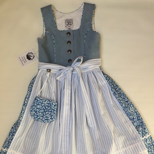 Children&#39;s dirndl gr.128, upcycling unique piece consisting of dress, apron with dangle bag