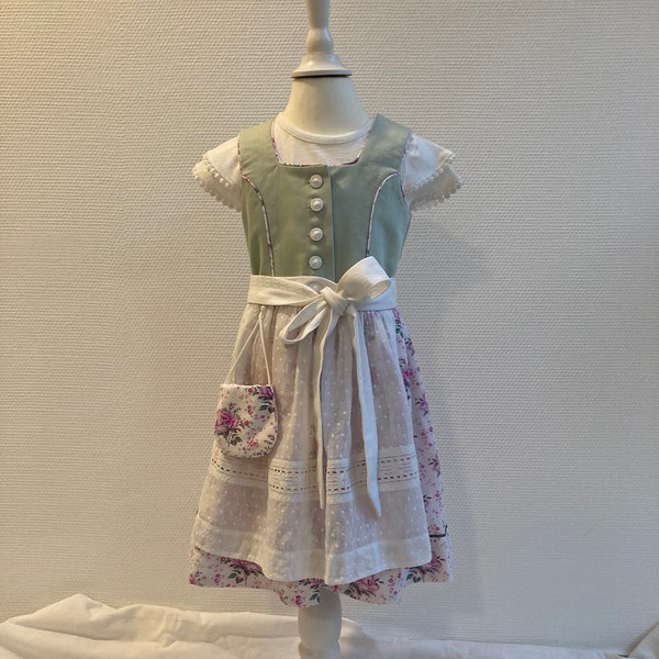 Children's dirndl, size 104, handmade upcycling unique piece consisting of dress, apron with belly pouch