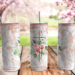 Faith Marble Skinny Tumbler 20oz Travel Coffee with Lid and Straw Stainless Steel Insulated Hot or Cold, Cute Skinny Ice Coffee Tumbler