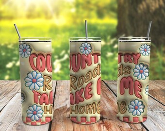 Country Roads Skinny Tumbler 20oz Travel Coffee with Lid and Straw Stainless Steel Insulated Hot or Cold, Cute Skinny Tumbler