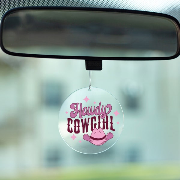 Howdy Cowgirl Rearview Mirror Car Decor, New Driver New Car Country Acrylic Car Decoration, Cute Cowgirl Country Gift