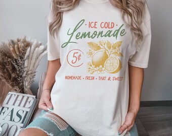 Ice Cold Lemonade Vintage Farm Sign Comfort Colors Unisex Tee - Retro Country Farm Graphic Shirt, Cute Southern Style Tee for Women and Men