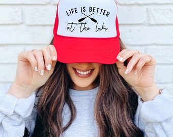 Better At The Lake Trucker Cap, Cute Trucker Hat, Lake Day Trucker Hat, Women's Trucker Hat, Funny Trucker Hat