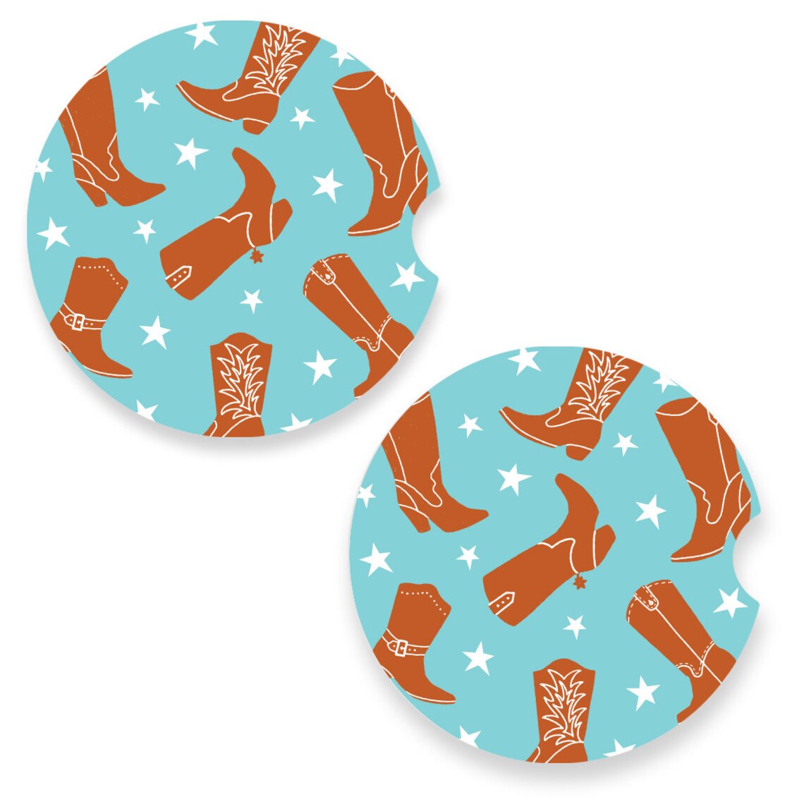 Retro Cowboy Boot Pattern Car Coasters, Cute Car Decor Ceramic Coaster ...