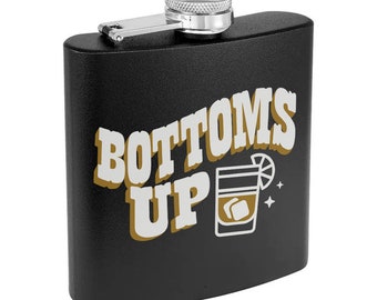 Bottoms Up Stainless Steel Flask, Cute Country Western Style Drinking Flask