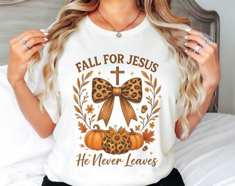 Leopard Fall For Jesus Unisex Tee, Christian Fall Tee, Unisex Faith Shirt, Autumn Church Outfit, Religious Graphic Tee, Bible Verse Shirt