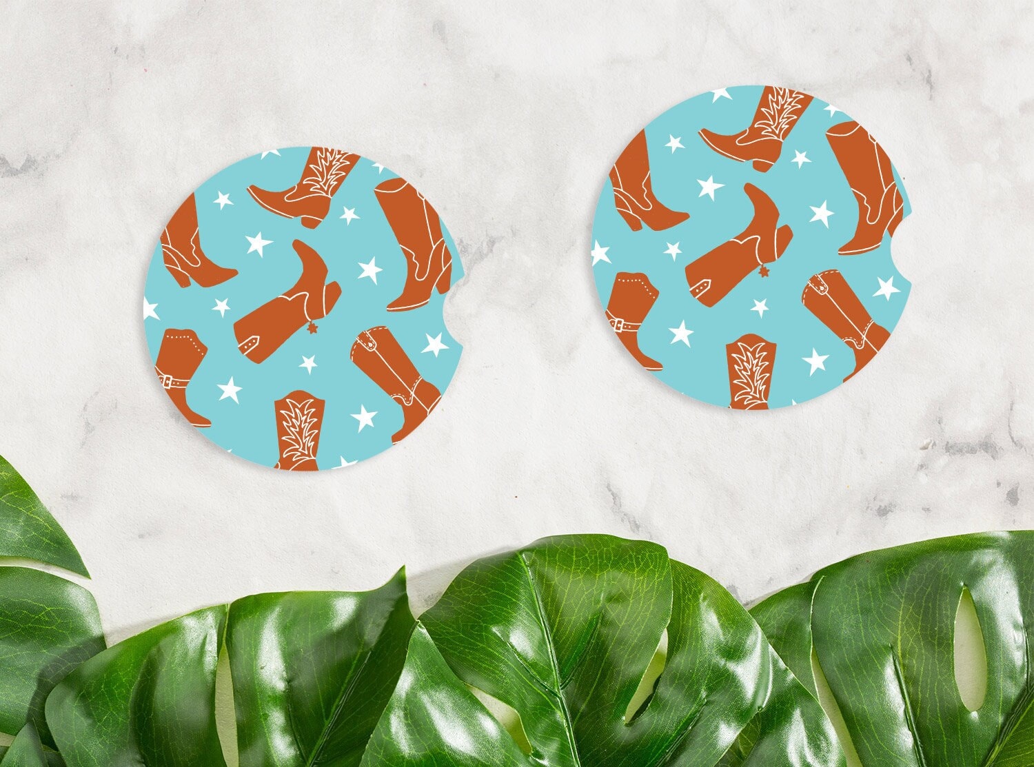 Retro Cowboy Boot Pattern Car Coasters, Cute Car Decor Ceramic Coaster ...