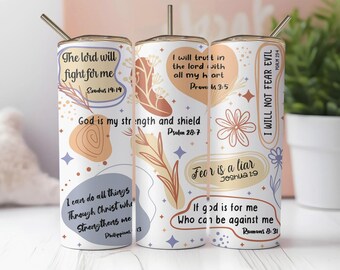 Christian Affirmations Skinny Tumbler 20oz Travel Coffee with Lid and Straw Stainless Steel Insulated Hot or Cold, Cute Tumbler