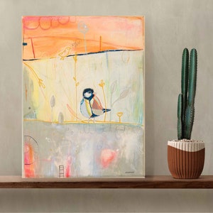 buntes Acrylbild auf Leinwand, Bild, Abstrakte Malerei, Neon Farben, Vogel Gemälde, 30cm x 40cm, Wanddeko