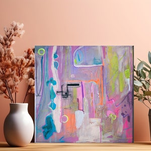 Bild Abstrakt Rosa Neon Gemälde Poesie Modern Wanddeko Leinwandbild Moderne Kunst Original 30x30cm Wandbild Unikat Handgemalt Acrylbild