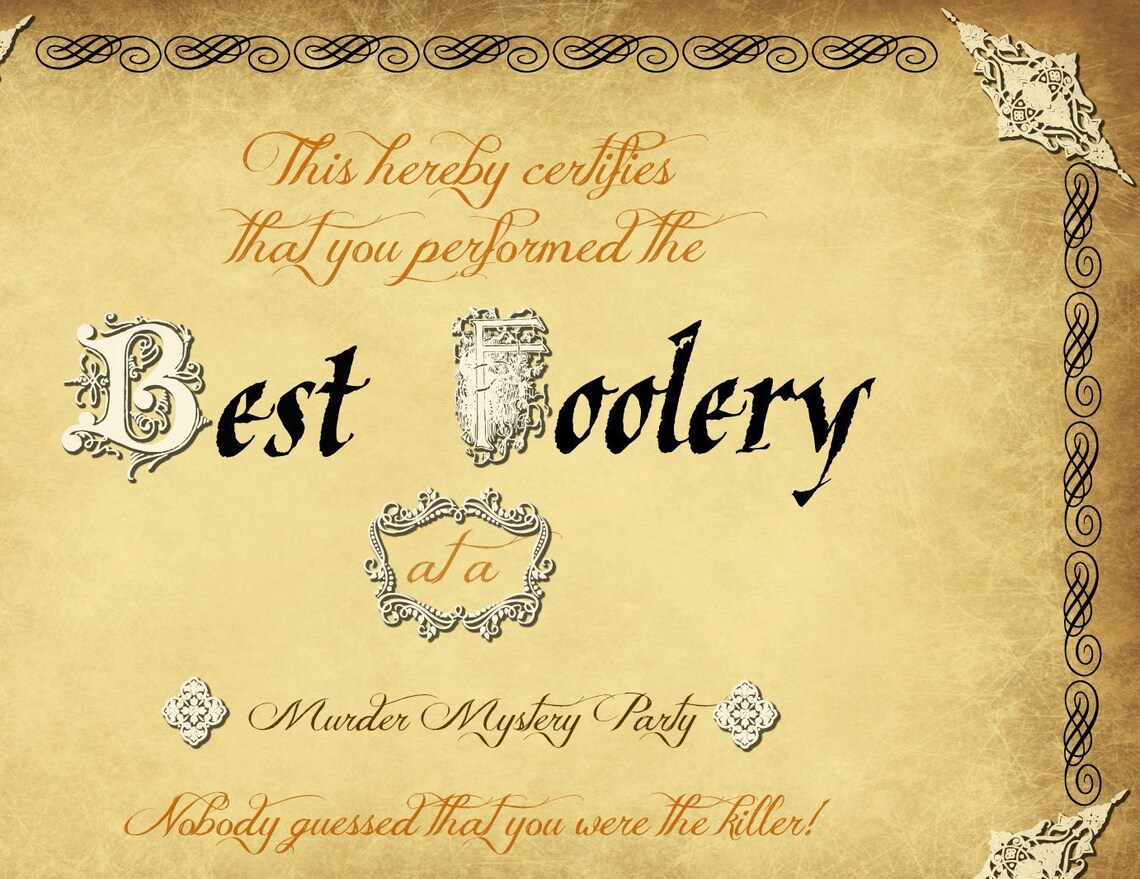 Murder Mystery Award Certificates Printable Download 4 Pack - Awards ...