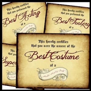 Murder Mystery Award Certificates I Old World Style Award Certificates I Murder Mystery Party I Mystery Game Download I Best Costume Award