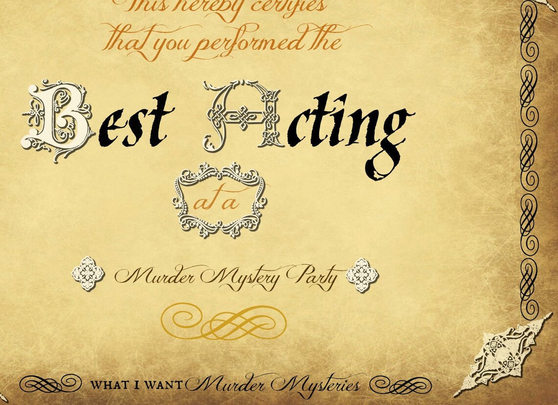 Murder Mystery Award Certificates Printable Download 4 Pack Awards for
