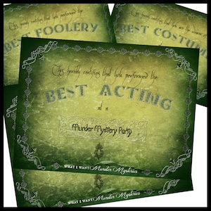 Murder Mystery Party Award Certificates I Elvish Murder Mystery Party Awards I Mystery Party Awards I Best Costume Certificate I Awards