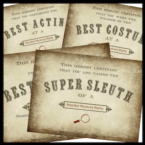 Murder Mystery Party Award Certificates I Western Murder Mystery Party Awards I Mystery Party Awards I Best Costume Certificate I Awards