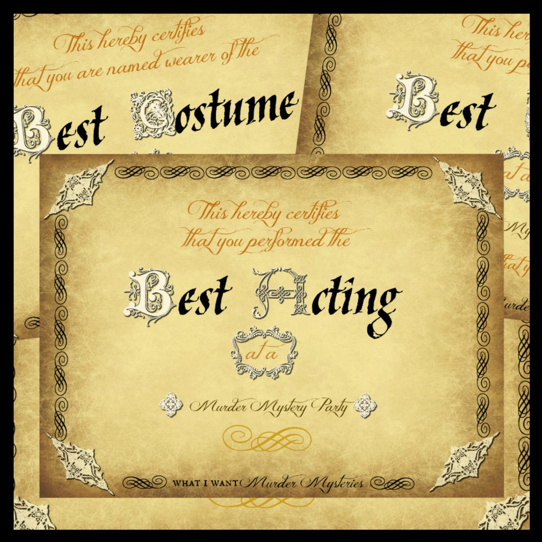 Murder Mystery Award Certificates Printable Download 4 Pack Awards for