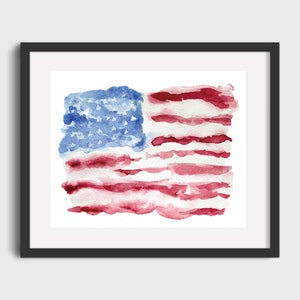 AMERICAN FLAG Watercolor Art Print, Stars and Stripes Watercolor Print, 4th of July Art Wall Art, Flag Wall Decor, Flag Giclee Art Print