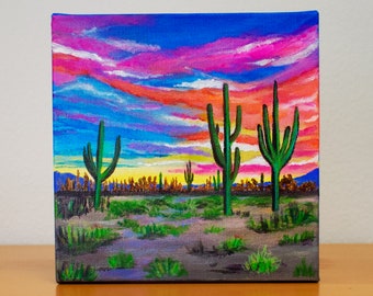 SMALL DESERT Acrylic Painting. 8 x 8 x 1.5 Inch Small Painting on Canvas. Acrylic Art. Desert Art. Desert Decor. Art for Small Space.