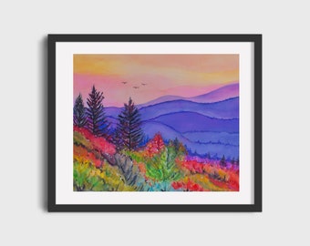 SMOKY MOUNTAINS Watercolor Print, Mountains Painting, Nature Art Print, Great Outdoors Art, Mountains Wall Decor, Giclee Art Print