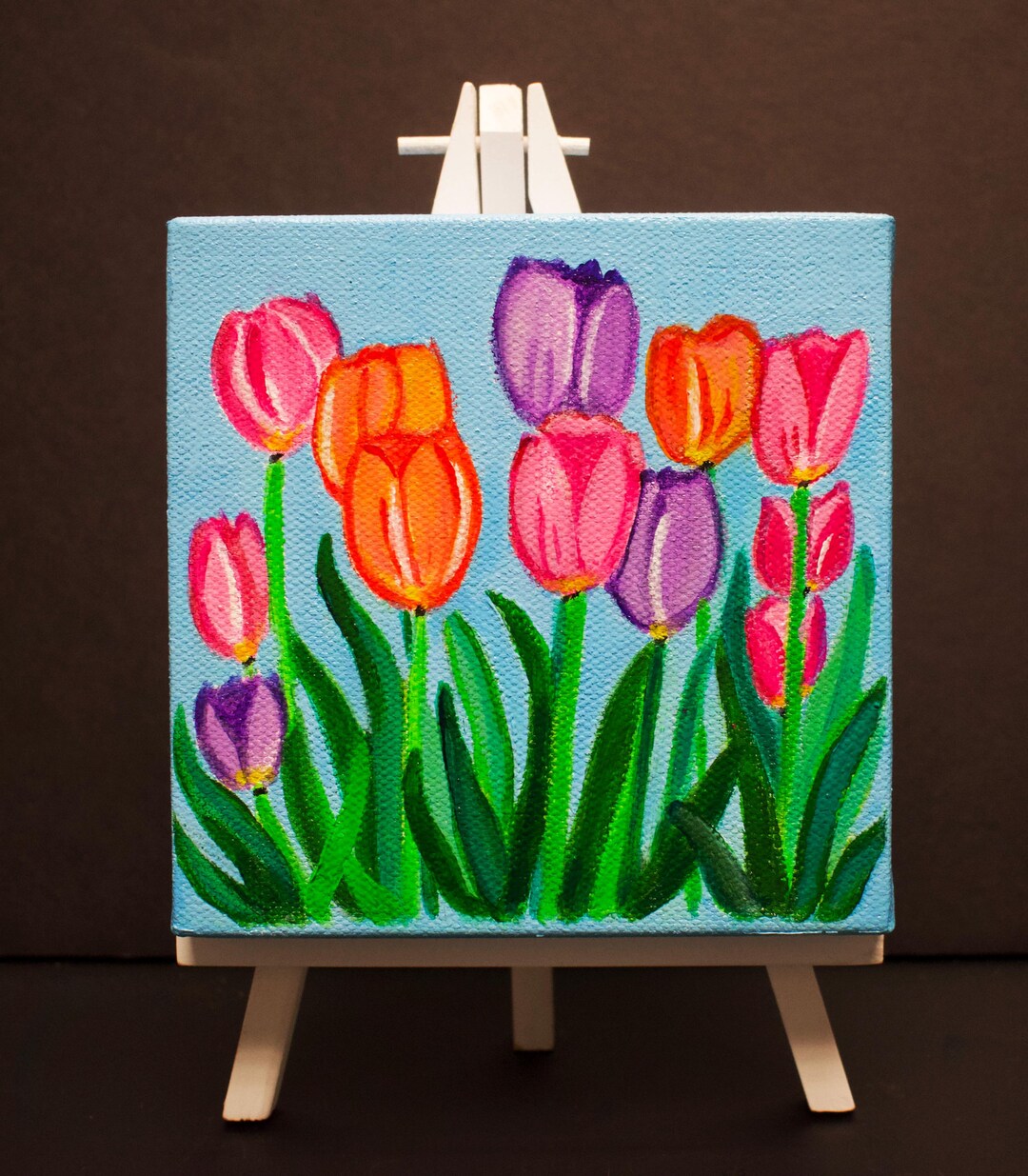 Mini Colorful Tulips Acrylic Painting on Easel: Small Floral Art - Etsy