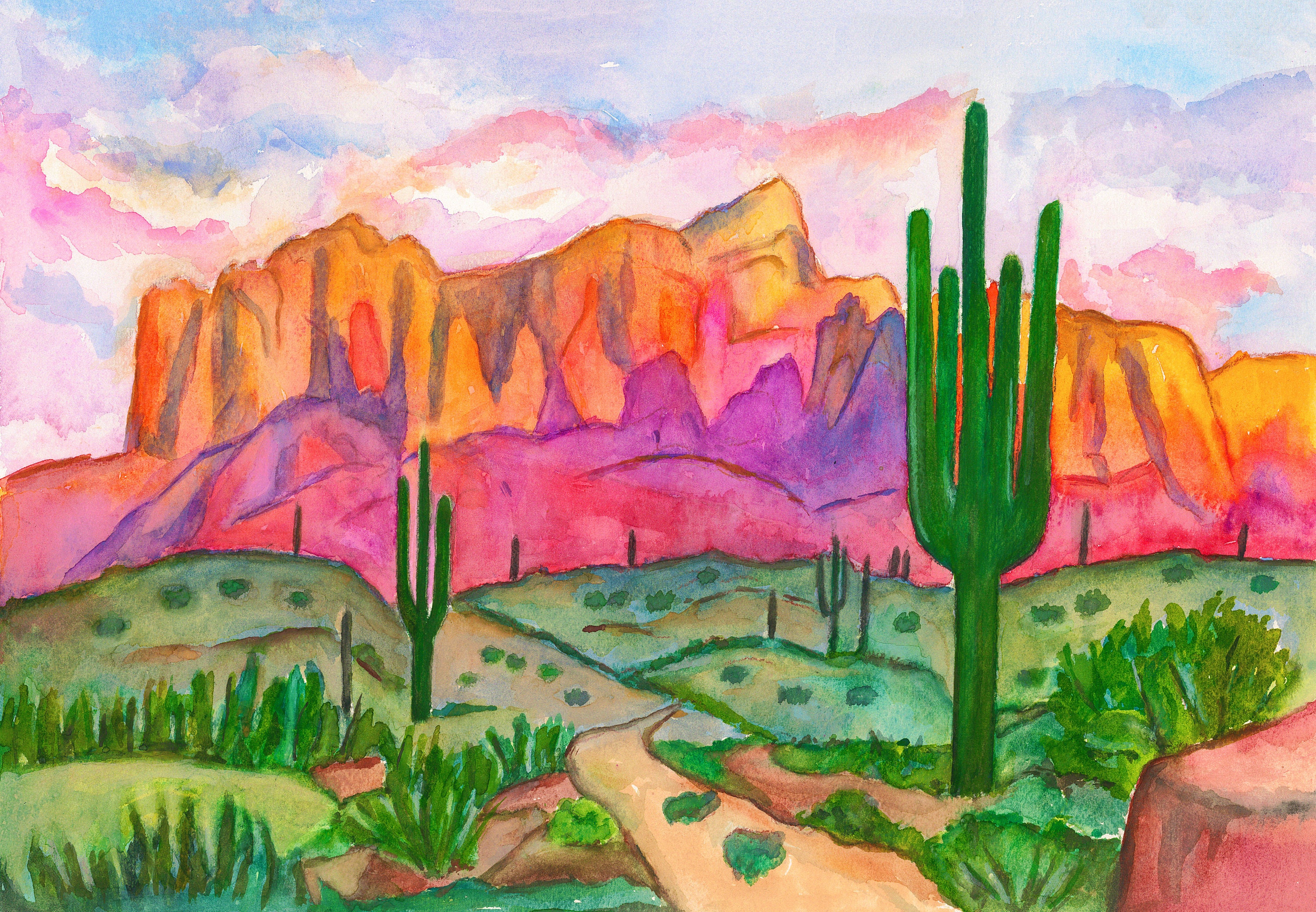 ARIZONA DESERT Watercolor Print Southwestern Wall Art Cactus Etsy
