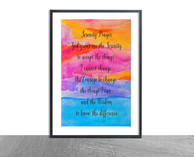 serenity prayer watercolor art print aa prayer inspirational etsy