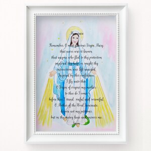 MEMORARE PRAYER Watercolor Print, Mother Mary Art Print, Religious Gift/Art, Blessed Mother Wall Art, Religious Wall Art, Giclee Print