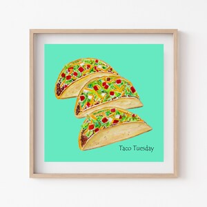 TACOS WATERCOLOR Art Print, 12 x 12 Mexican Food Wall Art, Tacos Kitchen Wall Decor, Taco Tuesday Art Print, Tacos Painting, Giclee Print