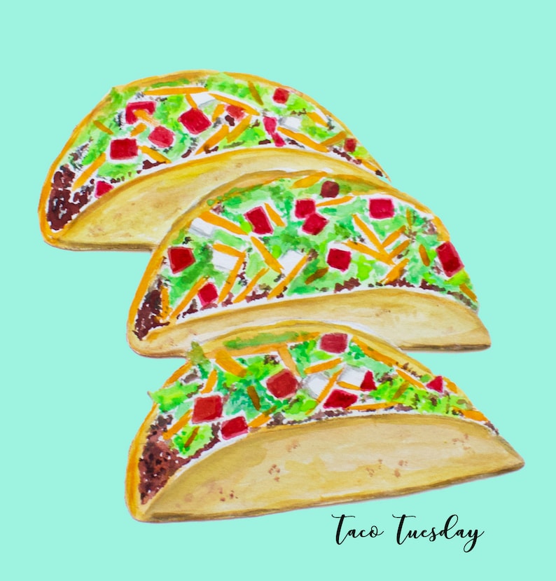 TACOS WATERCOLOR Art Print Mexican Food Wall Art Tacos Etsy