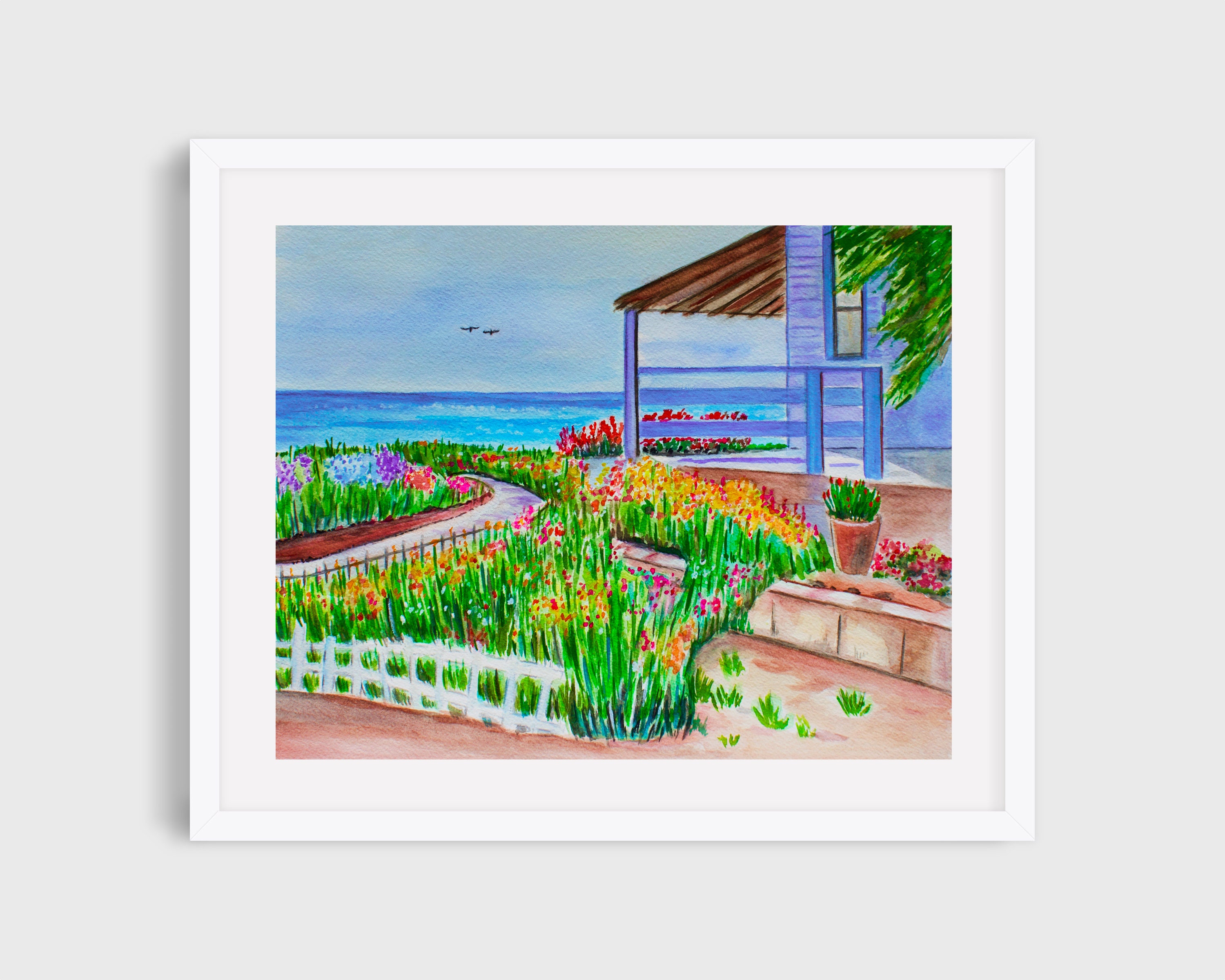 BEACH HOUSE Watercolor Print, Beach Art Print, Beach House Wall Art
