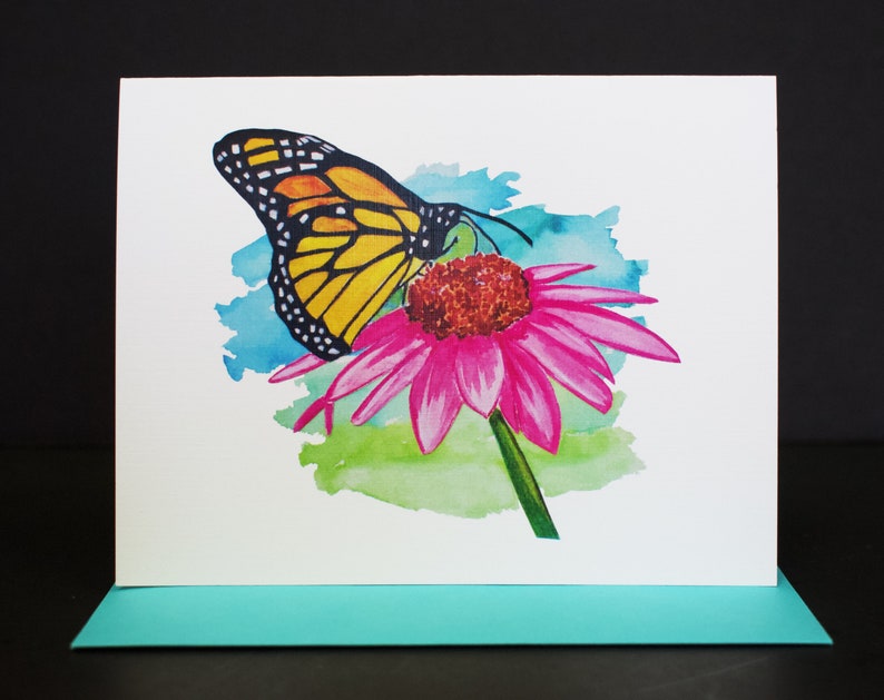 BUTTERFLY AND DAISY Notecard Set, Floral Stationery, Set of 10 Cards ...