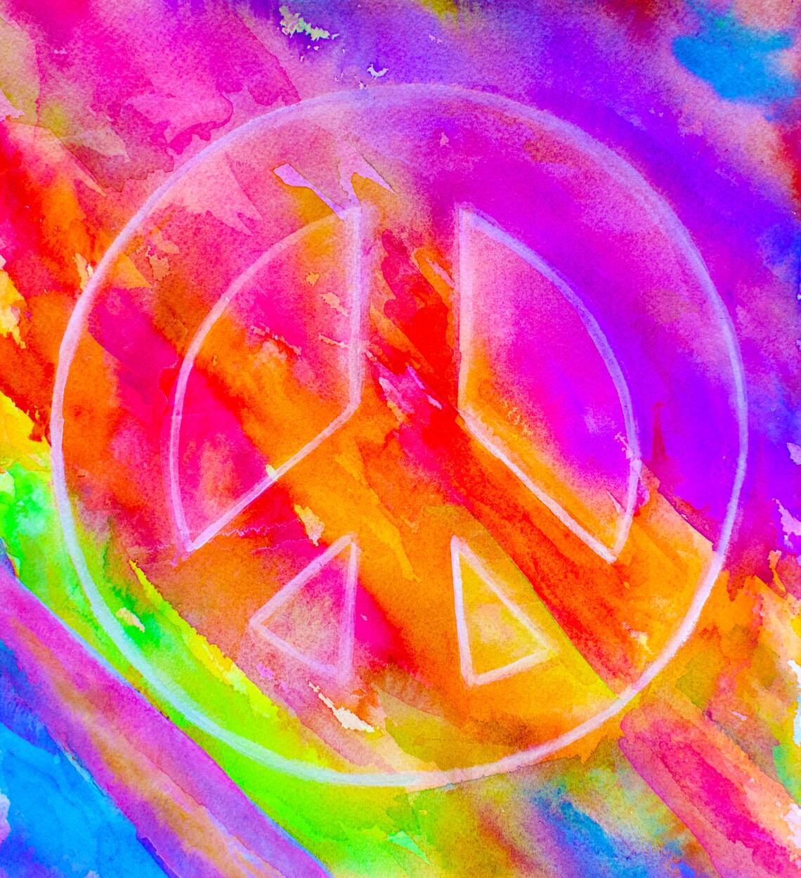 PEACE SIGN Watercolor Print Peace Symbol Wall Art Peace Sign Etsy