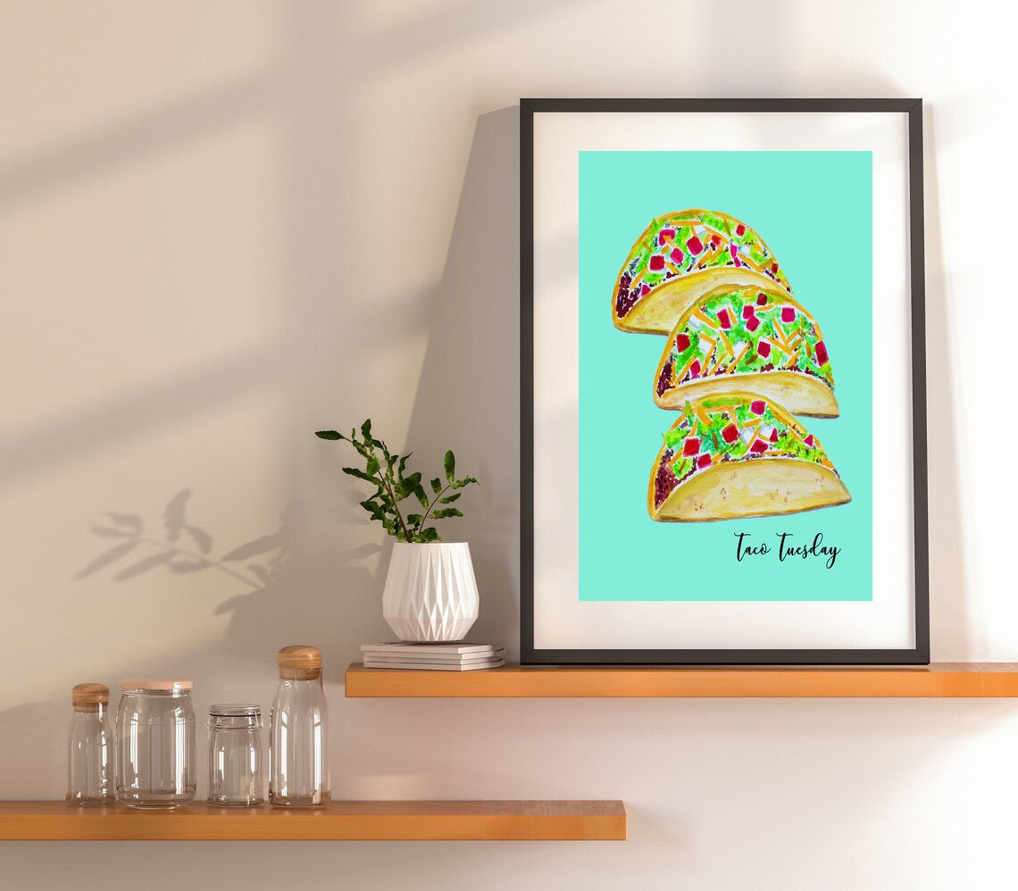 TACOS WATERCOLOR Art Print Mexican Food Wall Art Tacos Etsy
