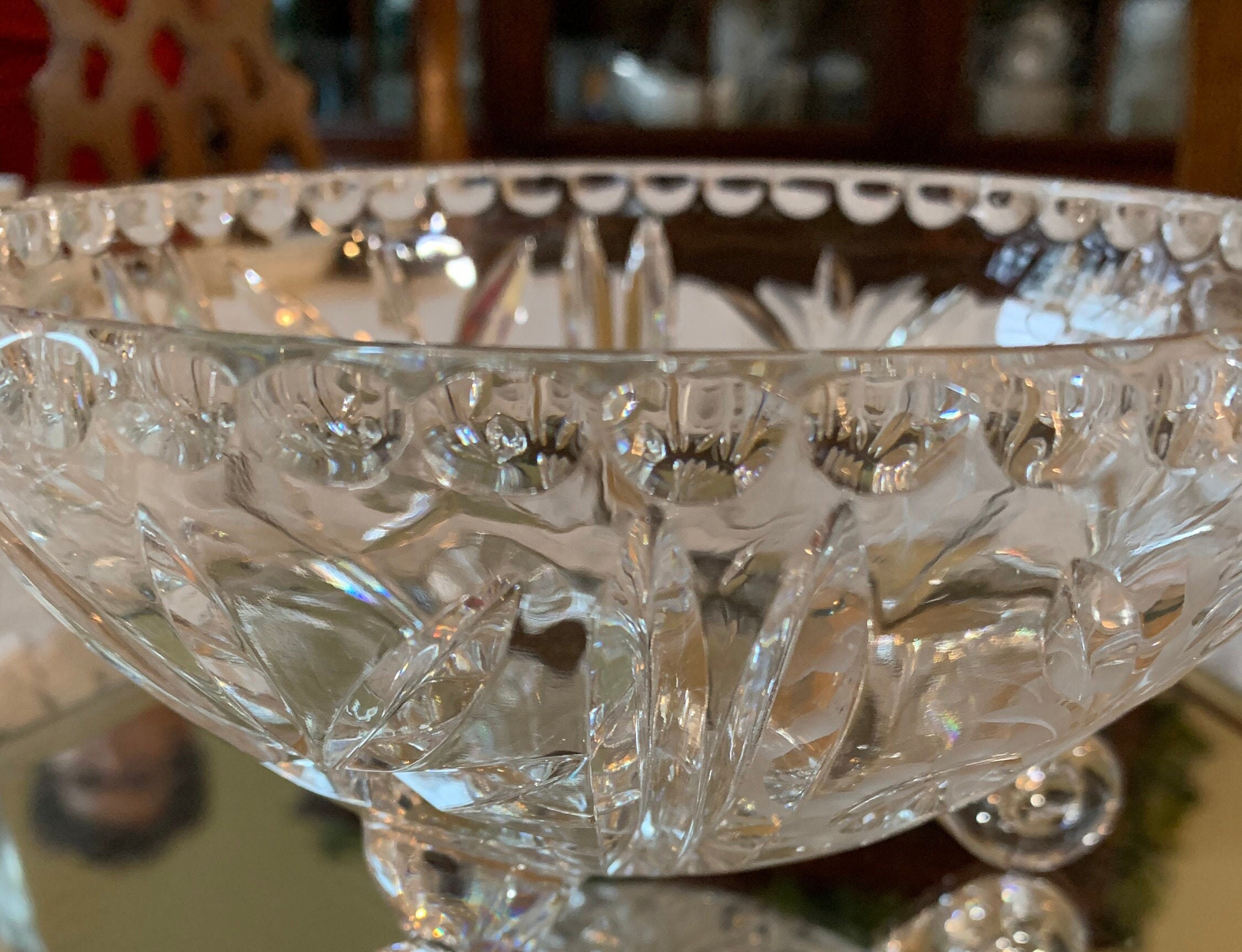 Vintage Cut Crystal Bowl with Etched Floral Design Etsy