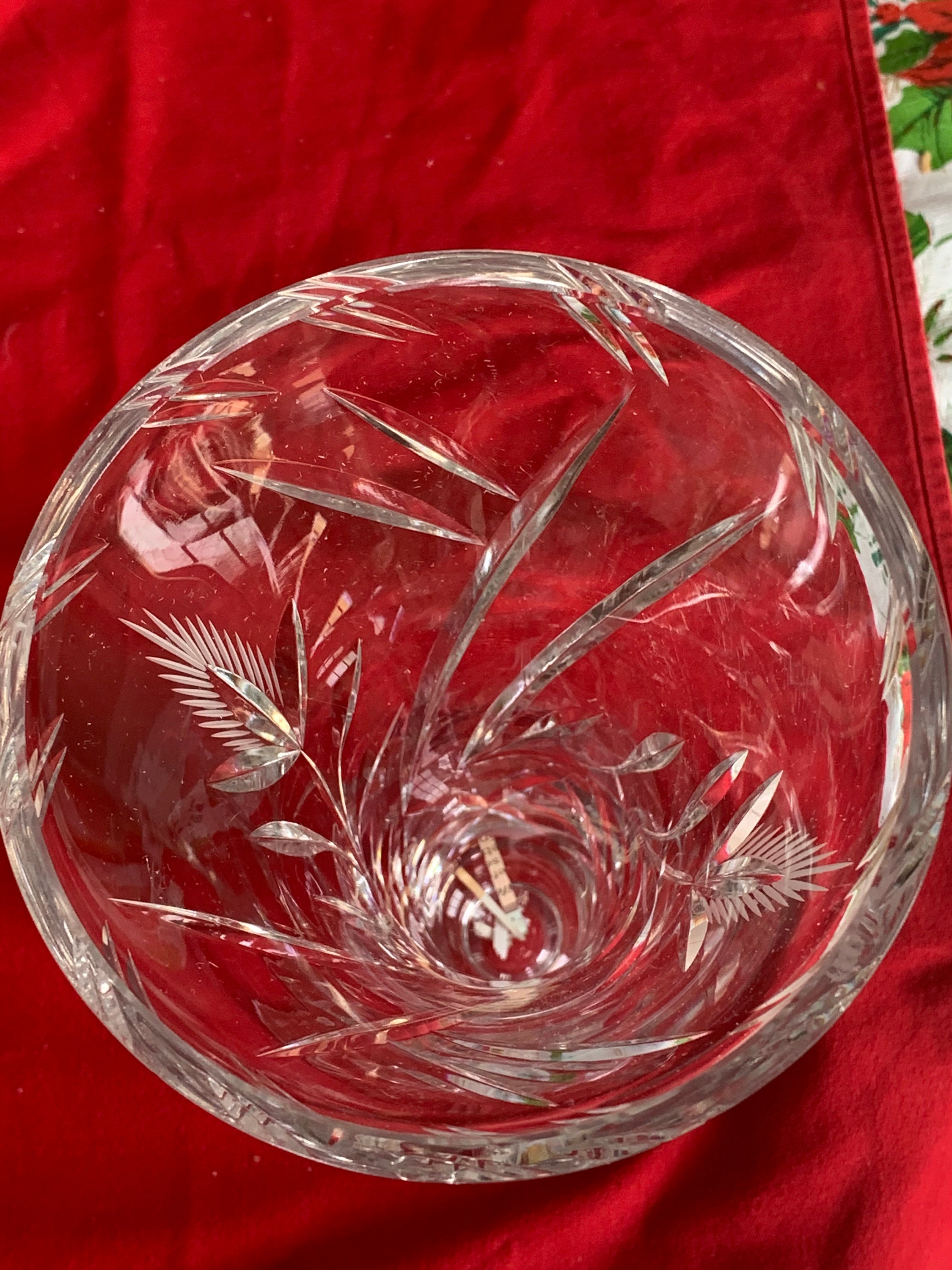 Crystal Vase With Leaf Etched Design Etsy UK
