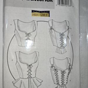 May include: A Butterick sewing pattern, B4669, featuring four corset designs. The pattern includes sizes AA (6-8-10-12). The package is sealed in clear plastic. The text "MAKING HISTORY" is visible.