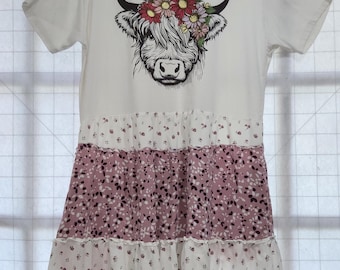 Upcycled Highland Cow Womens Dress  Eco-Friendly Reworked Boho Dress