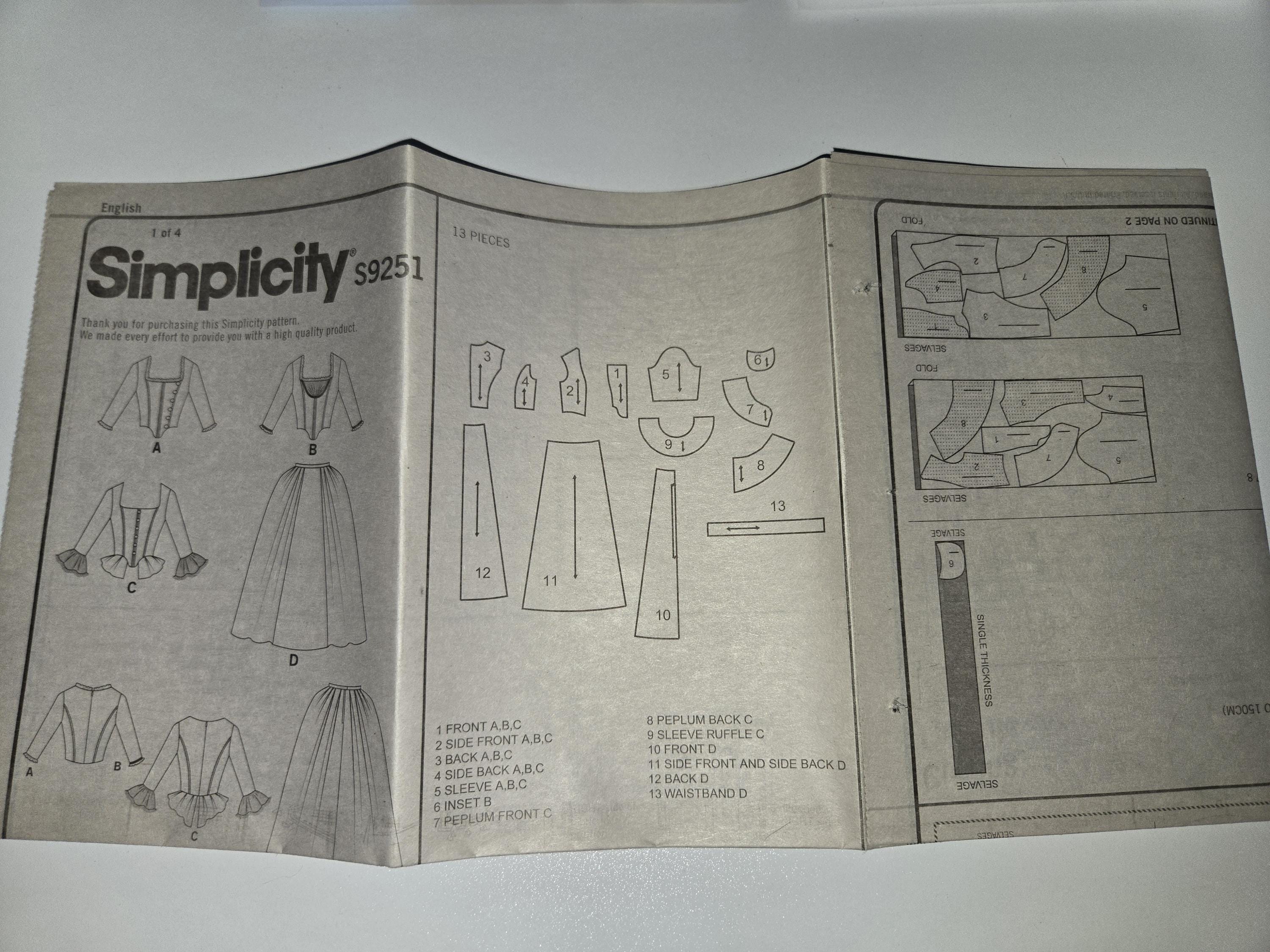 Simplicity S9251 Misses' 18th Century Historical Costume Pattern ...