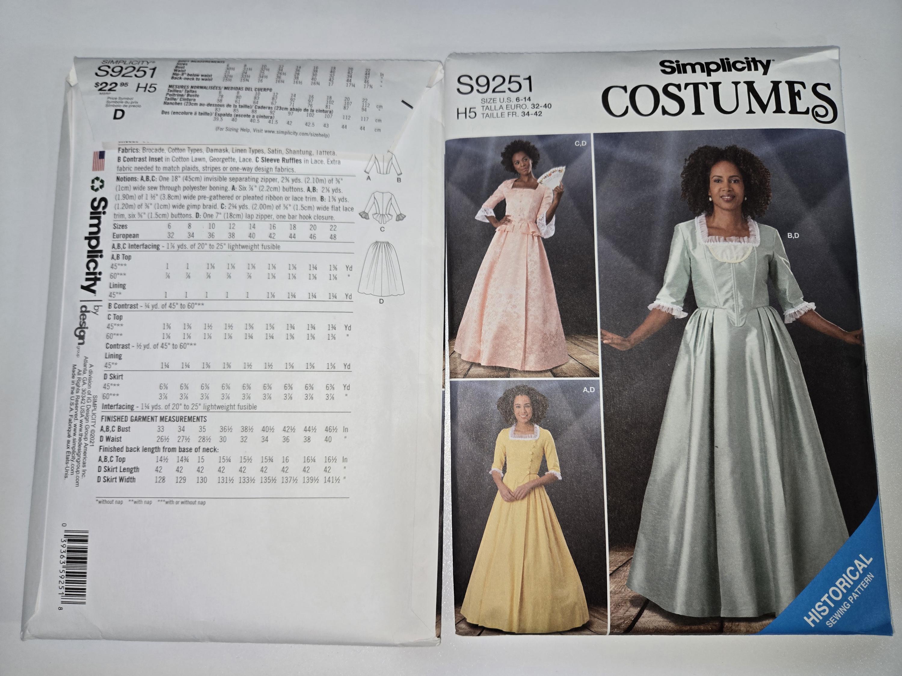 Simplicity S9251 Misses' 18th Century Historical Costume Pattern ...