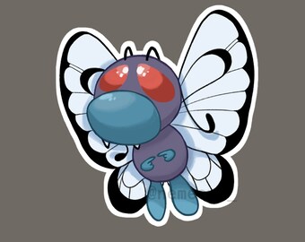 Butterfree - Water Bottle Sticker ~ Glossy Vinyl Waterproof Cute & Funny Anime Meme Sticker For Water Bottles, Laptops, Gifts etc.