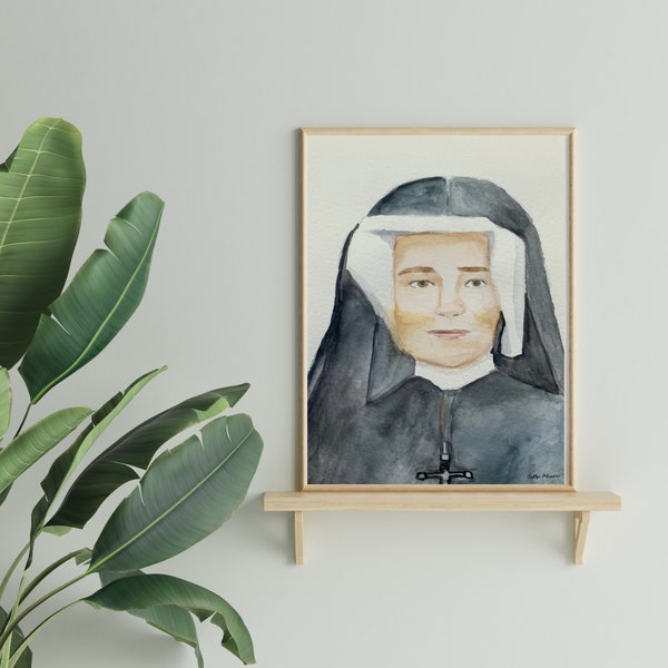 Portrait à l'aquarelle de Sainte Faustine. Téléchargement numérique de peinture. Art mural catholique, cadeau pour les femmes, saint patron, impression téléchargeable imprimable