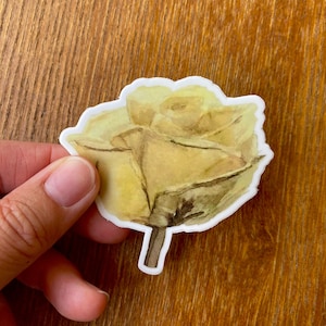 Watercolor Yellow Rose Sticker Minimalist, Vinyl Waterproof, For water bottle, for laptop, Flower art, floral, saint Therese, gift for women