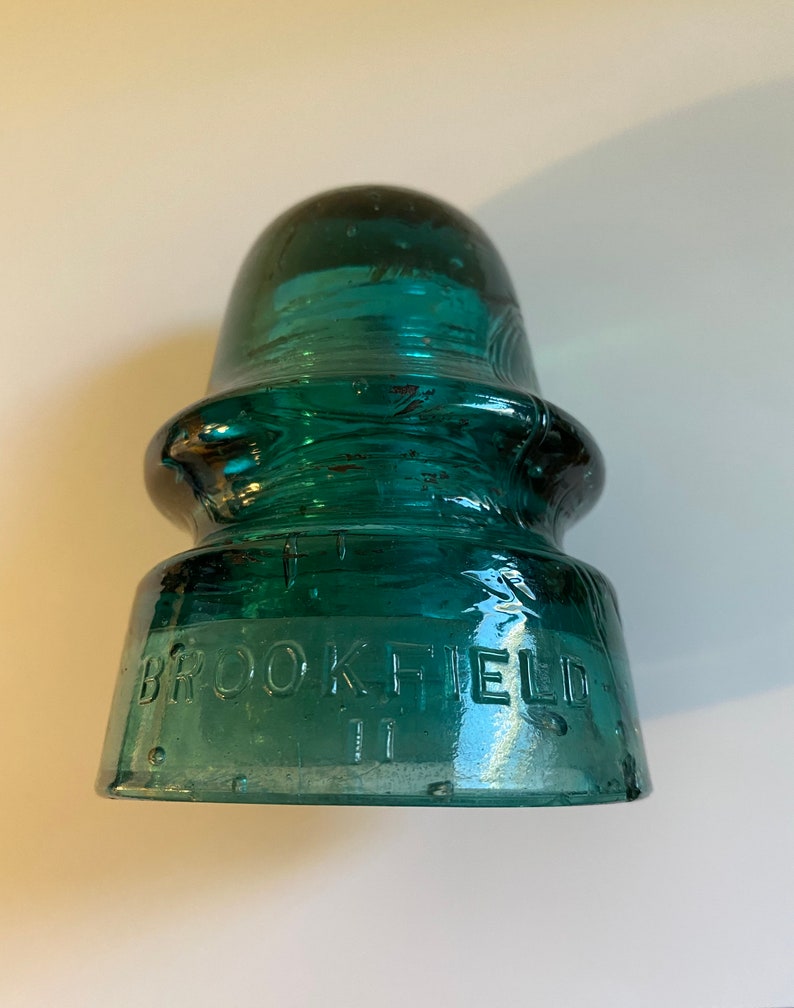 Brookfield Glass Telephone Pole Insulator Green Glass Aqua Etsy