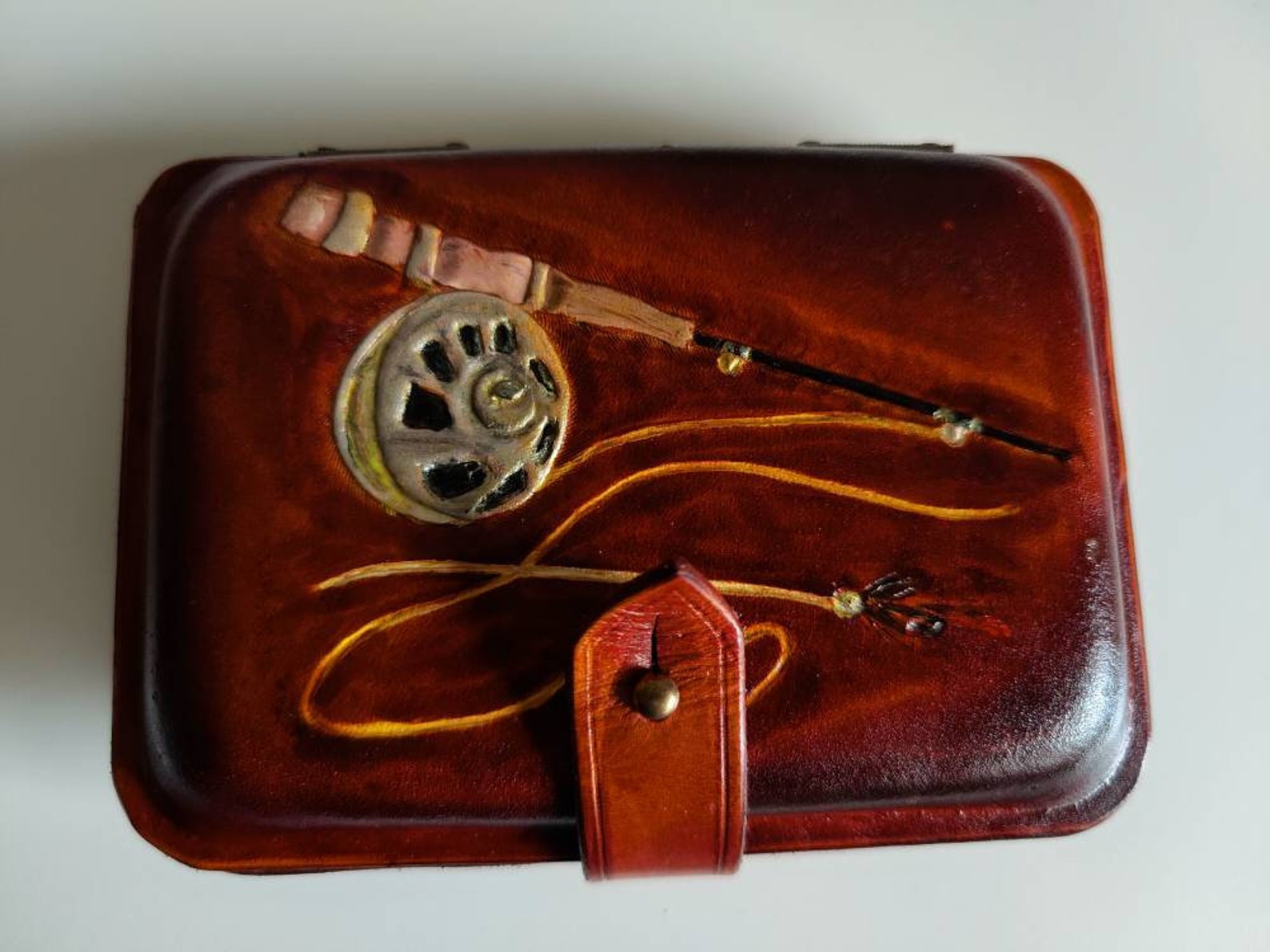 Fly fishing leather box for flies rod and reel Etsy