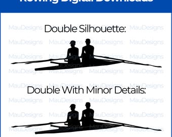Rowing Double Clipart SVG, PNG Files, Crew Boat Sculling Graphics (Digital Download)