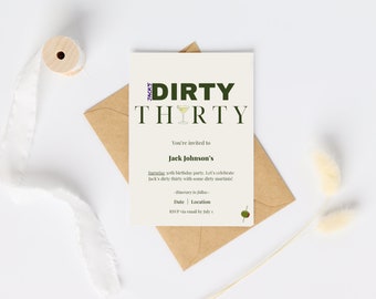 30th Birthday Invite Dirty Thirty Dirty Martini Customizable