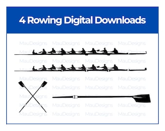 Rowing Clipart SVG Files, Crew Oars Boat Graphics (Digital Download)