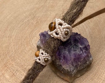 Cream-colored macrame dread bead with gemstone dread jewelry / dread bead / Rasta / large hole bead