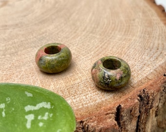 2 gemstone dread beads "Unakite/Epidot" dread jewelry / dreadbead / Rasta / large hole bead